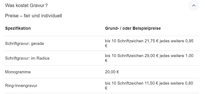 Bild Gravurpreise von Juwelieren und Co
