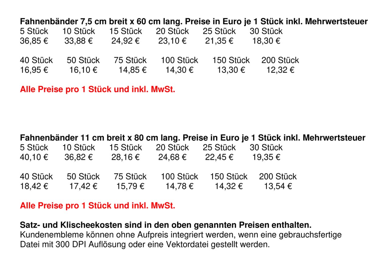 Preisliste farbige Fahnenbnder