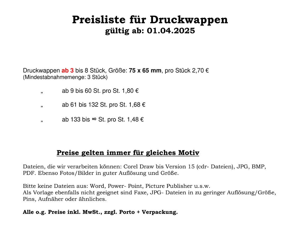 Preisliste Farbwappen