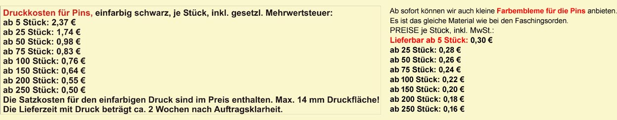 Preise für Pins mit Druck oder Emblem Preise für Pins mit Druck oder Emblem