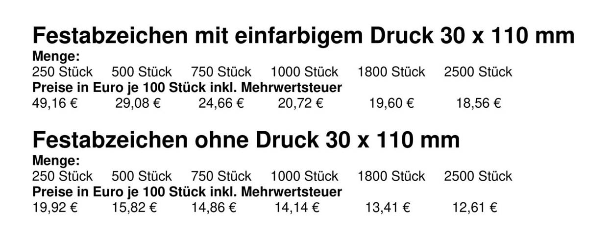 Preisliste Bandabzeichen 1