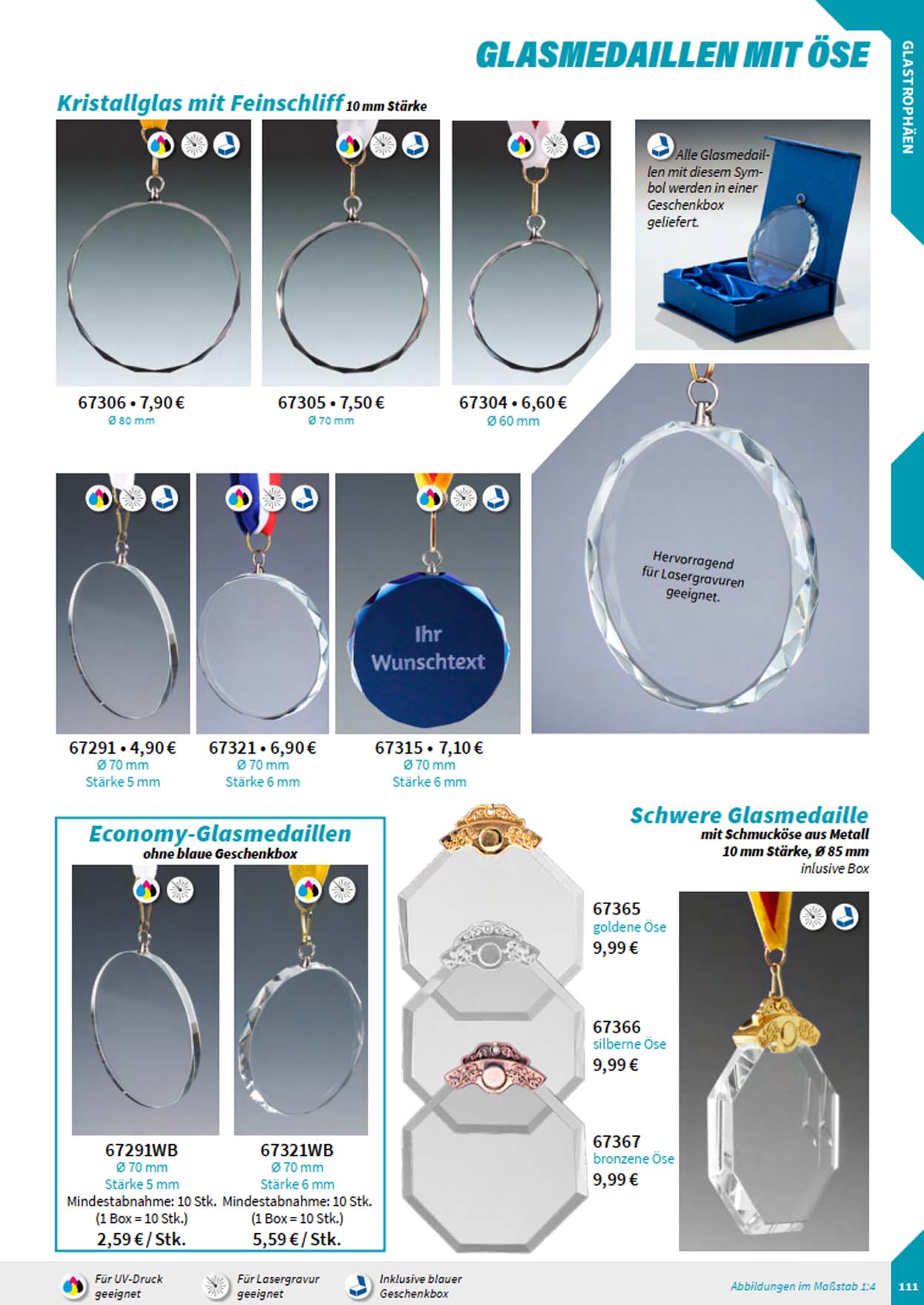 Glasmedaillen, Noblesseglas-Trophen, Glasstnder, Glastrophen, Glaspokale