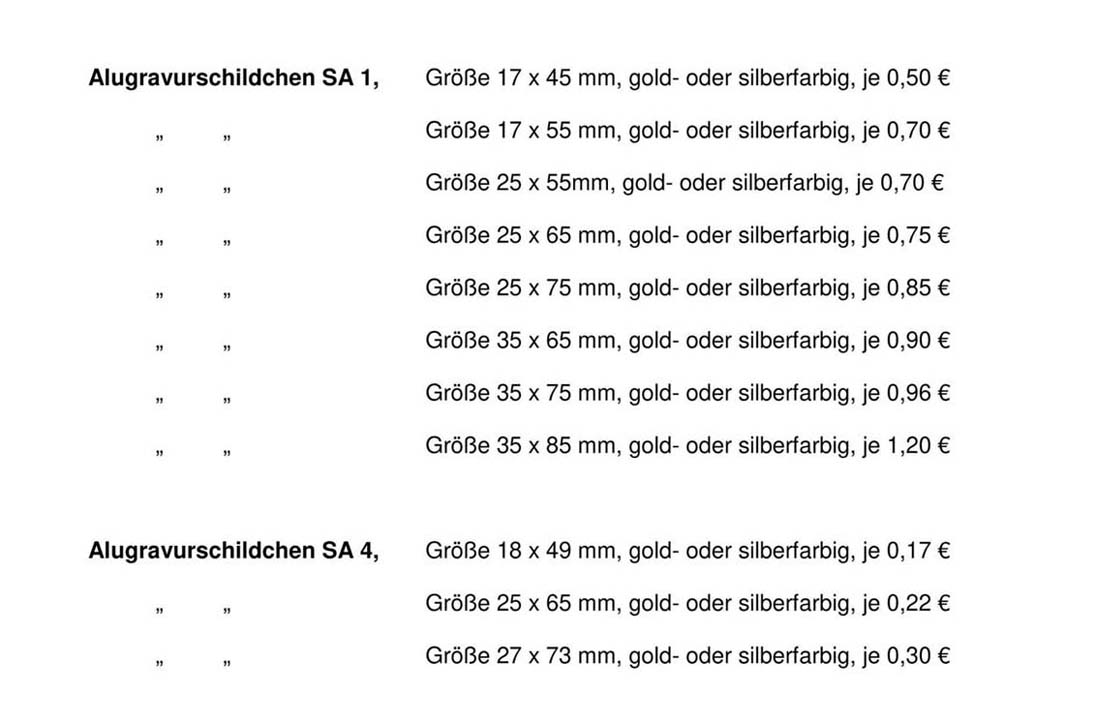 Preisliste Gravurschilder 2