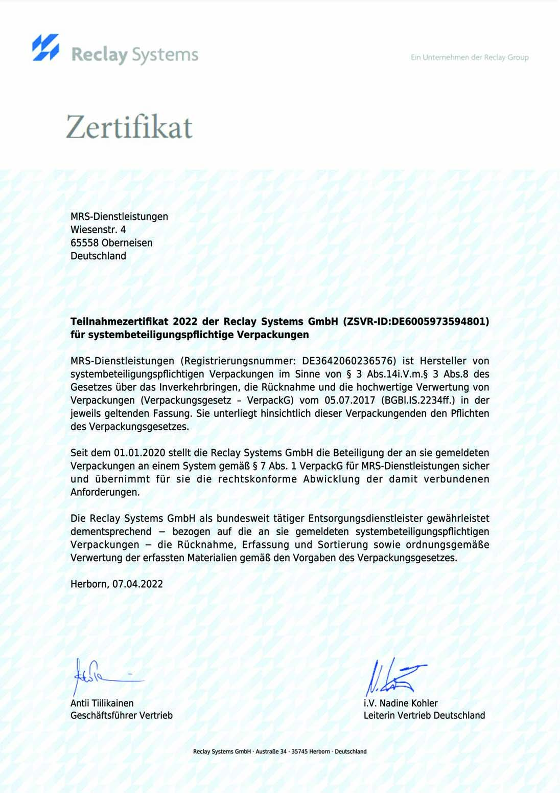 Teilnahmezertifikat 2022