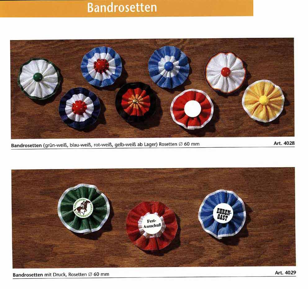 Bandrosetten, Bandschleifen, Funktionsschilder